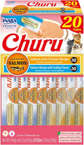 INABA Salmon Churu Cat Treats, Lickable, Squeezable Creamy Purée Cat Treat with Green Tea Extract & Taurine, 0.5 Ounces Each Tube, 20 Tubes, Scallop & Chicken Variety Box