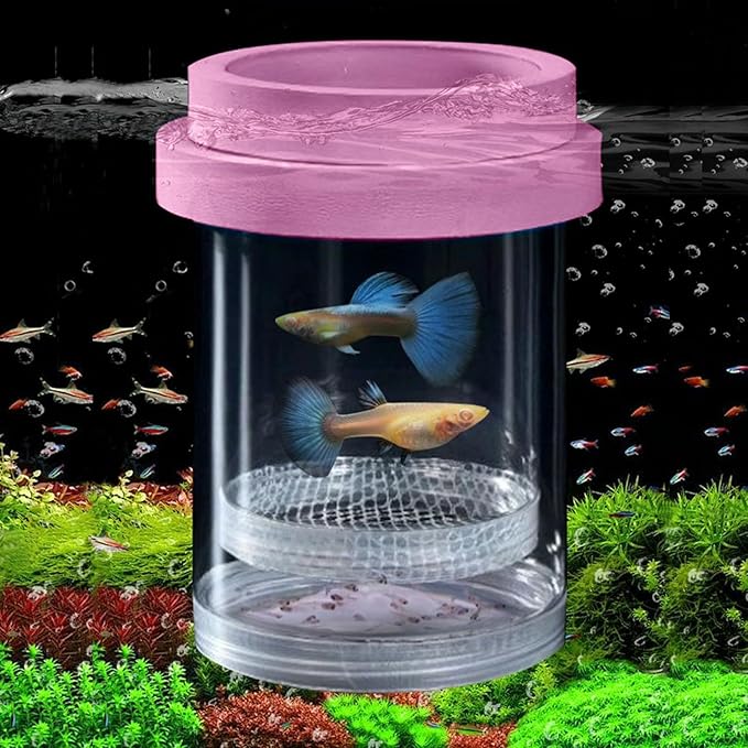 Breeder Box for Fish Tank, Plastic Aquarium Breeding Chamber, Floating Mesh Isolation Hatchery Incubator for Small Fish, Betta Shrimp Clownfish Guppy - Adjustable Nursery Tank Divider (Pink,Large)
