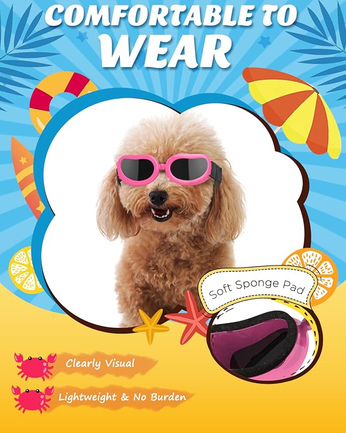 Lewondr Small Dog Decorations Sunglasses UV Protection Goggles Eye Wear Protection with Adjustable Strap Waterproof Pet Sunglasses for Dogs Pet Sun Glasses Dog Windproof Anti-Fog Glasses