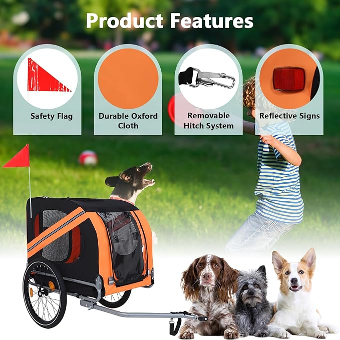 Large Dog Trailer for Bike, Folding Bike Trailer for Dogs with 18.9" Wheels, 120LB Capacity All-Terrain Pet Carrier, Universal Bicycle Coupler