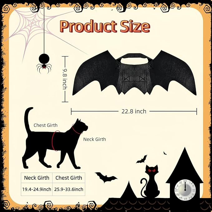 Cat Halloween Costumes, Cat Bat Mask and Bat Wings Set for Halloween Party Decoration, Pet Cosplay Costume for Cats and Small Dogs(Mask and Large Wings)