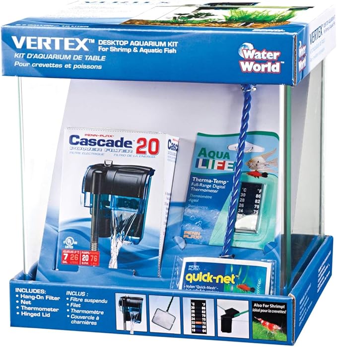 PENN-PLAX Water-World Vertex Desktop Nano Aquarium Kit – Perfect for Shrimp and Small Fish – 2.7 Gallon Tank