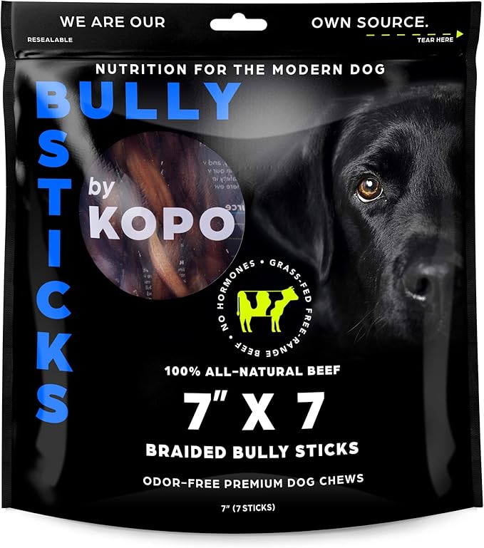 Kopo Dog Braided Bully Sticks 7 inch - Regular Size, 7 Pack - Chew Sticks - 100% All Natural Beef Pizzle, One Ingredient Treats - More Protein Than Collagen Sticks - Long Lasting Dog Treats