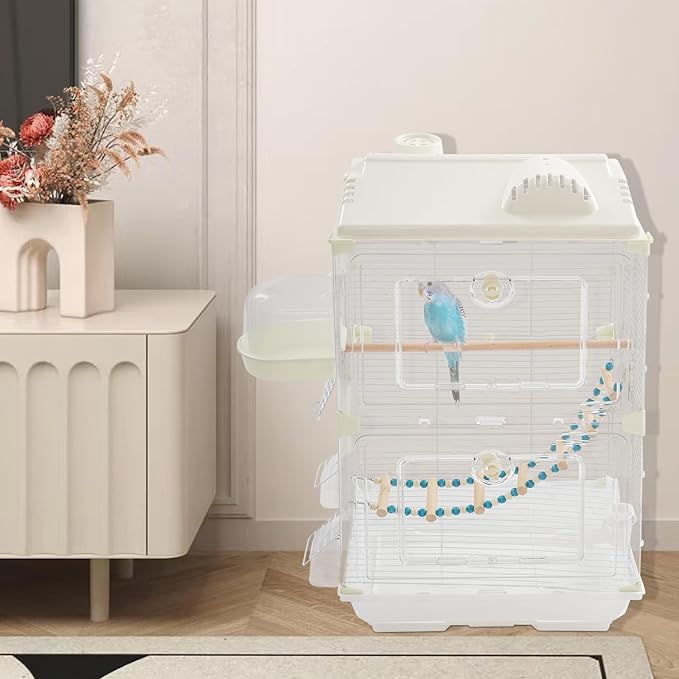 Two-Tier Bird Cage, 30 Inch Pigeons Parrot Birdcage with Safe Rotary Door Lock, White Parakeet Cage for Small to Medium Birds, Easy Access Double Doors. (B)