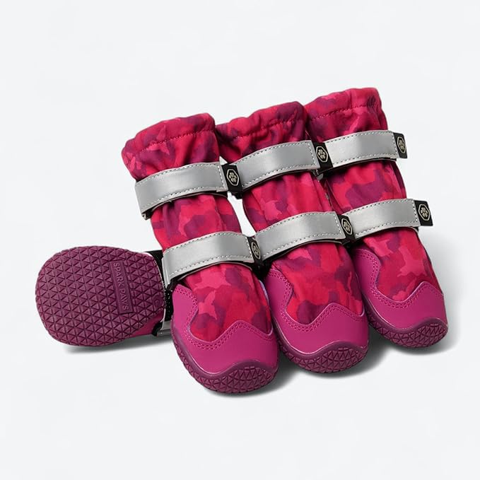 Spark Paws Dog Shoes, Waterproof Dog Boots for Medium to Large Dogs, Non Slip, Breathable Dog Booties and Paw Protectors - 4PCS Doggie Hiking Boots with Reflective Straps, Pink Camo, Size 4