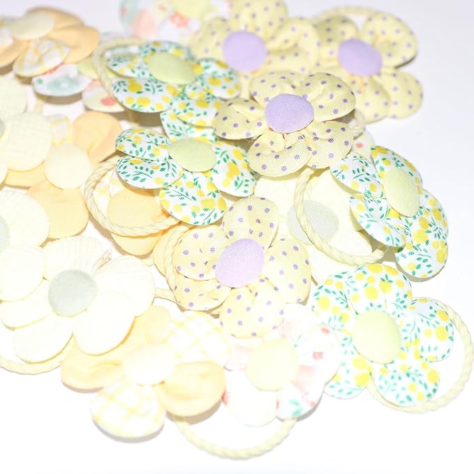 20 Pcs Handmade Cute Puppy Hair Bows, Flower Bowknot with Rubber Bands for Small Dog Hair Ties Accessories Light Yellow