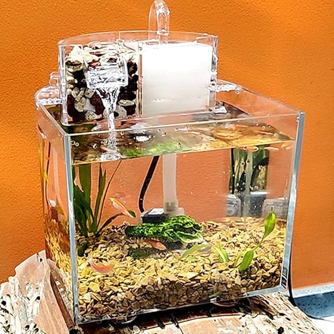 Small Betta Fish for Acrylic Desktop Fish Bowls Self-Circulation Filtration Aquariums with Filter Cotto