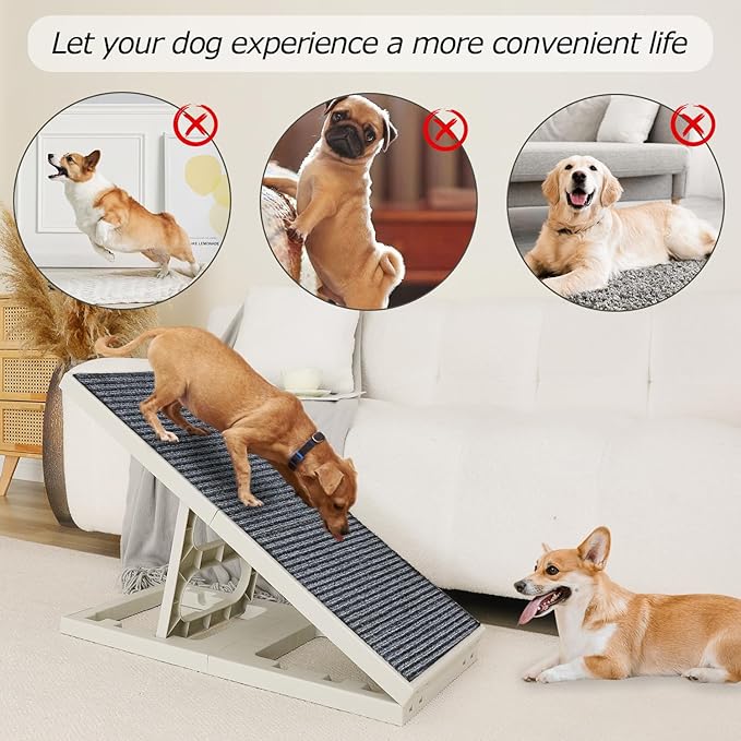 Dog Ramp Bed Adjustable Folding Collapsible for Small Medium Pets Cat Ramp with Non Slip Carpet Portable Indoor Puppy Ramps for Sofa,Chair