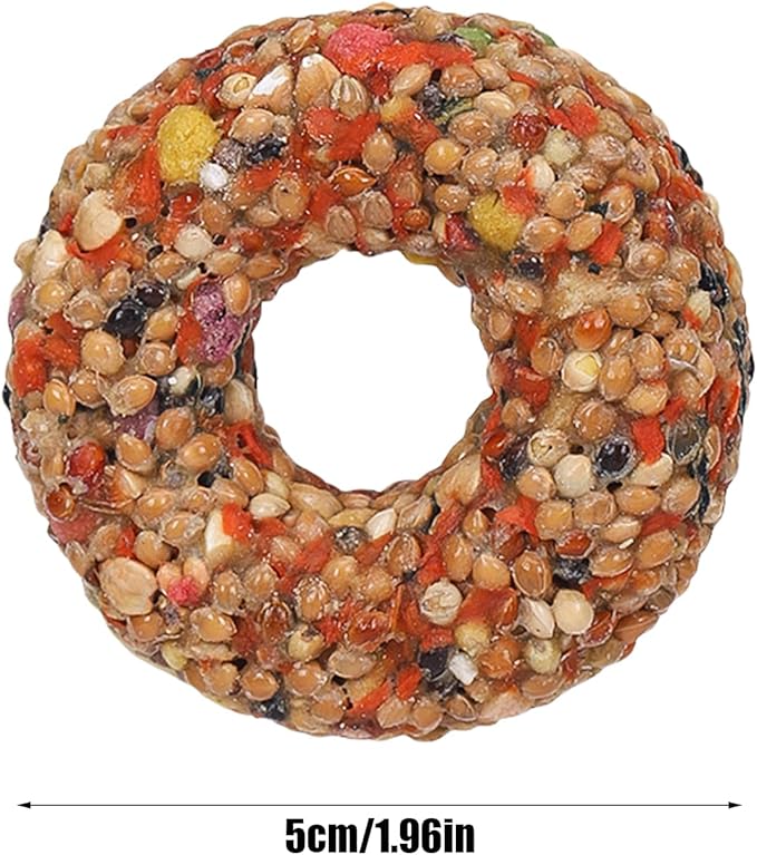 Parakeet Toys - Grain Treats, Donut Shape Teether | Enrichment Activity Training Chewing Snack with Aviary Accessories for Budgies, Cockatiels, Lovebirds and Other Small Birds Healthy Foraging Play