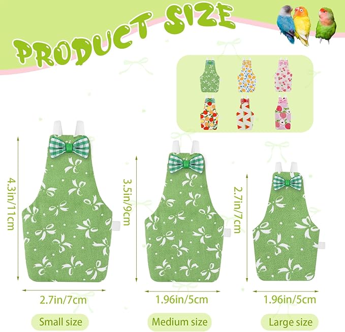 Bird Diaper Flight Suit, 3-Packs Lightweight Reusable Washable Elastic-Straps Parrot Clothes for Peony/Monk Parakeet, Prevents Poop Leaks & Feather Pecking (Peach+Orange+Watermelon, M)