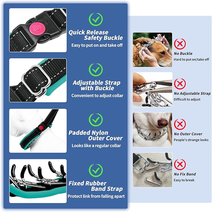 Heavy Duty Nylon No Pull Dog Collar with Buckle, Adjustable Anti Pull Reflective Slip Collar for Large Medium Small Dogs - L Green