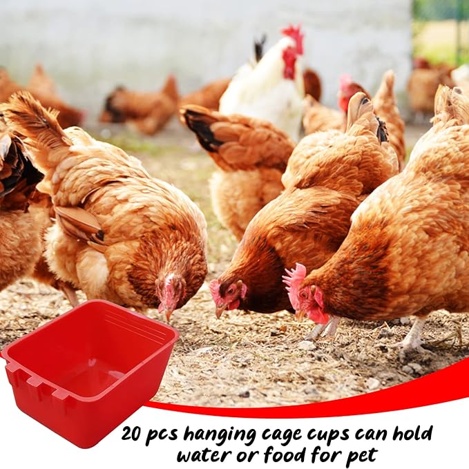 20 Pcs Chicken Coop Feeder Water Cup,16 oz Cage Cups Chicken Feeder Waterer, Cage Cups Birds Hanging Feeders, Chicken Feeder Water Bowl for Parakeet Poultry Pigeon Bunny Wire Cage (Red)