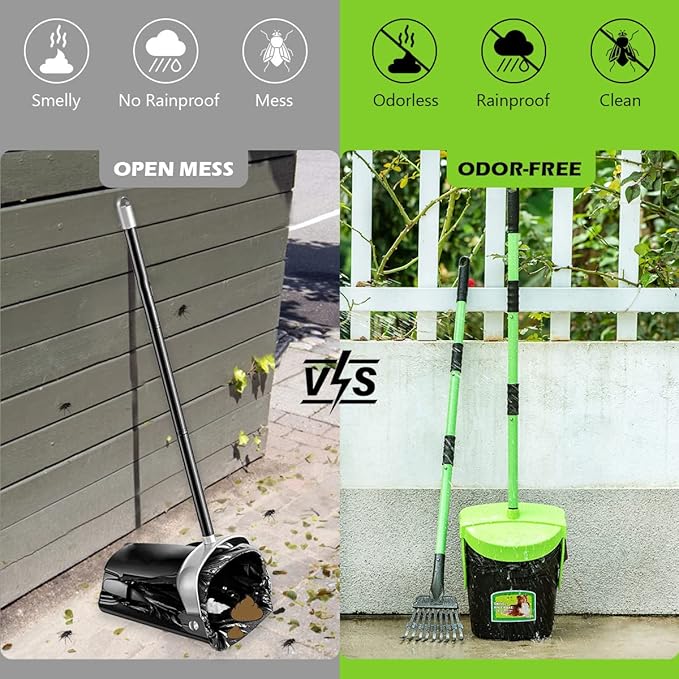MXF Pooper Scooper Swivel Bin & Rake Kit with 100 Waste Bags, 36.6" Long Handle Dog Poop Scooper with Bag Attachment for Large Medium Small Dogs, Poop Scooper for Lawn Yard Dog Kennel