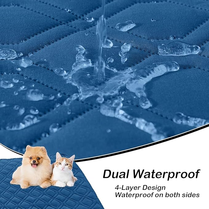 hyha Waterproof Dog Bed Blanket, Soft Pet Blankets, Waterproof Couch Cover for Dogs, Reversible Sofa Covers Washable for Furniture (40x80 Inch, Navy Blue/Blue)