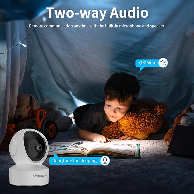 VSTARCAM 720P Wide-Angle One Lens Wireless Indoor Cameras for Home Security, Color Night Vision, Motion Detection, Two-Way Audio