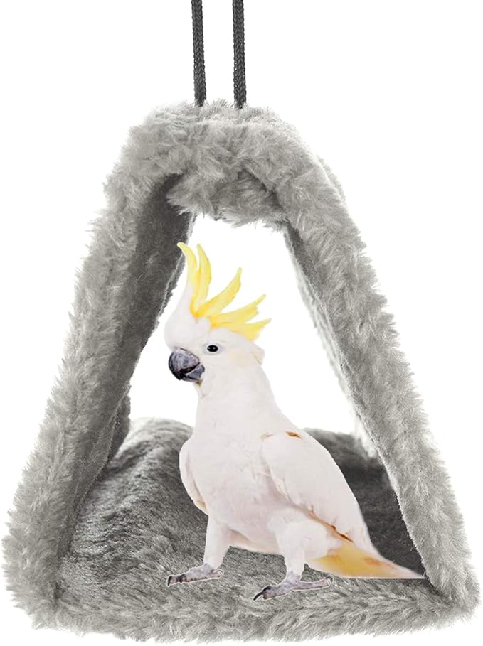 MOACC Winter Warm Bird Nest House Shed Hut Hanging Hammock Finch Cage Plush Fluffy Birds Hut Hideaway for Hamster Parrot Macaw Budgies Eclectus Parakeet Cockatiels Cockatoo Lovebird (L, Grey)