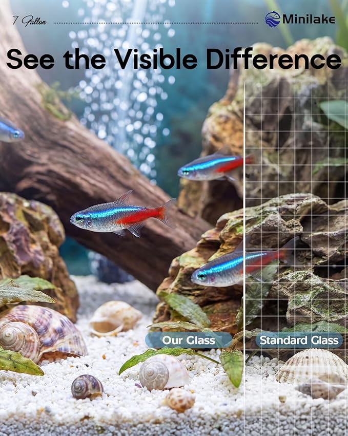 7 Gallon Clear Glass Fish Tank, Cube Aquarium Fish Bowl Ultra Clear Rimless Design for Betta Goldfish Snails Shrimp Aquatic Planting