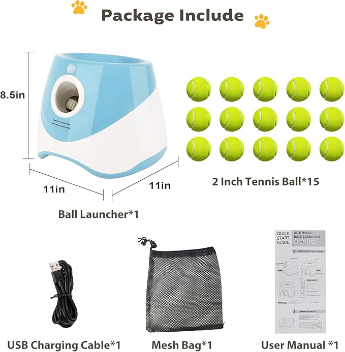 Automatic Ball Launcher for Dogs: 2" Mini Tennis Ball Thrower with 3 Distance Settings,Interactive Puppy Pet Ball Indoor Thrower Fetch Machine for Small to Medium Dogs,Blue