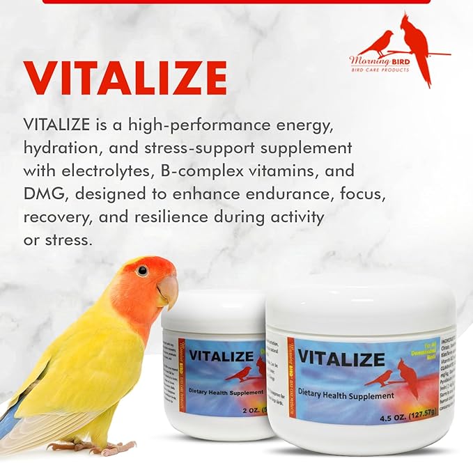 Morning Bird Vitalize for Birds 2 oz – Stress & Dehydration Support – Promotes Hydration, Energy, Balance & Muscle Recovery – Water-Soluble Supplement for All Bird Species