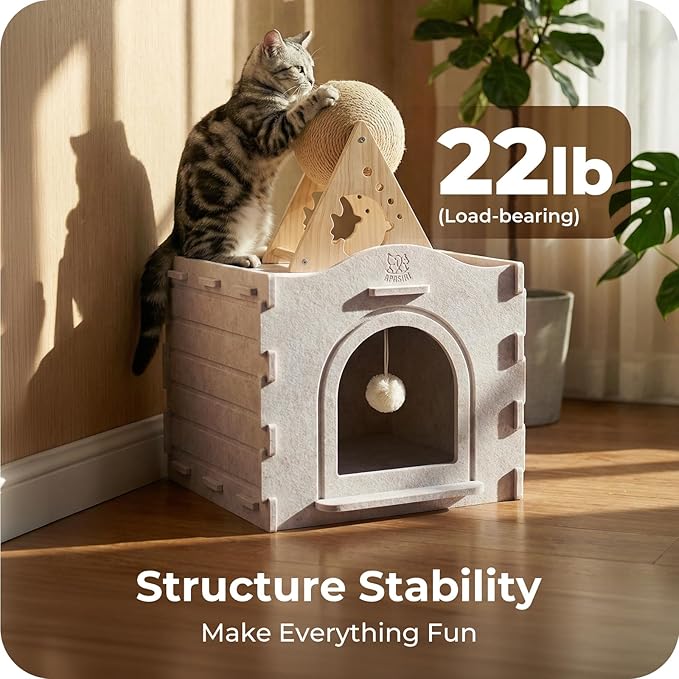 Apasiri Indoor Cat Houses for Indoor Cats, Warm Insulated Covered Cat Cave for IndoorCats House, Strong Scratch-Resistant Capacity, Sturdy Fiber, Compatible with Heating Pads, Cat