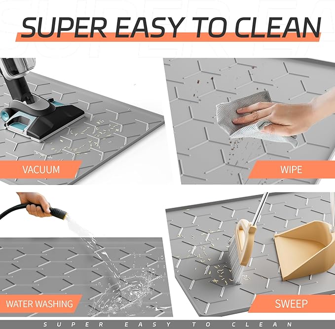 Large Silicone Cat Litter Mat, Waterproof/Urineproof, Litter Recycling, Easy to Clean, Soft on Kitty Paw (22"X34"- Grey)