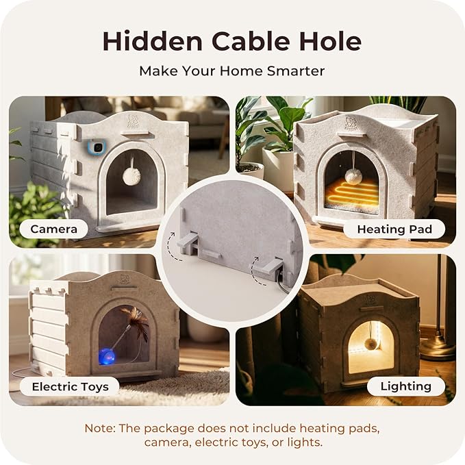 Apasiri Indoor Cat Houses for Indoor Cats, Warm Insulated Covered Cat Cave for IndoorCats House, Strong Scratch-Resistant Capacity, Sturdy Fiber, Compatible with Heating Pads, Cat
