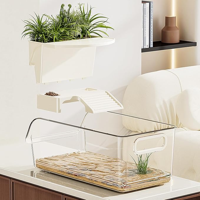 31x20cm Small Turtle Tank, Plastic Turtle Starter Kit (Feed Area+ Slider+Plant Area)