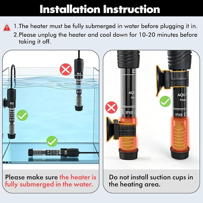 Orlushy 25W Small Submersible Aquarium Heater, Constant Temperature Betta Fish Tank Heater of 78℉ for 1-5 Gallons Freshwater & Saltwater Tanks
