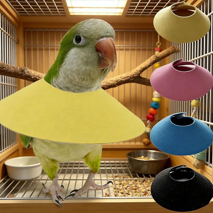 4 Pack Parrot Recovery Collar, Anti-Bite Anti-Plucking Protective E-Collar for Budgies, Lovebirds, Cockatiels & Small Birds, Wound Healing Elizabethan Cone with Adjustable Strap
