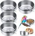 Aoriher 4 Pack Large Bird Feeding Dish Cups 30 oz Stainless Steel Parrot Feeders Food Water Cage Bowls with Clamp Holder for Cockatiel Conure Budgies Parakeet Macaw Small Dog Cat Animal