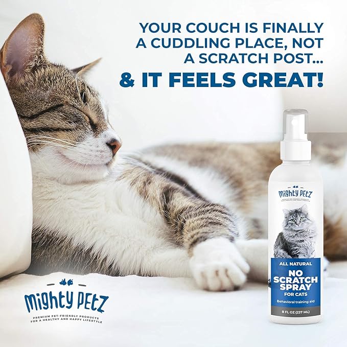 Mighty Petz Cat Deterrent Spray - Cat Indoor Repellent for Furniture, Plants, Couch Protector. Safe, Non-Toxic Anti Scratch Spray Made with Natural Ingredients: Vanilla Cinnamon, 8 oz