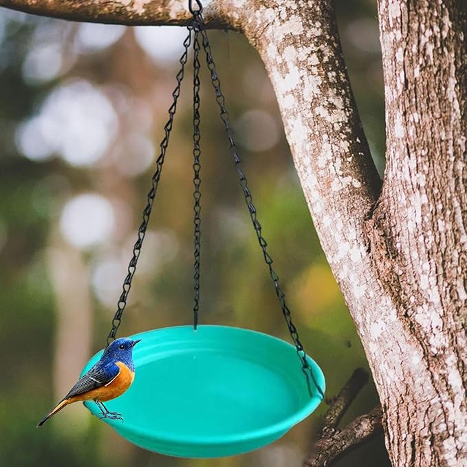 Hanging Bird Feeder and Waterer Tray Water Feeding Bowl Garden Decor with Chains Sturdy Birds Water Station for Backyard Yard, Green