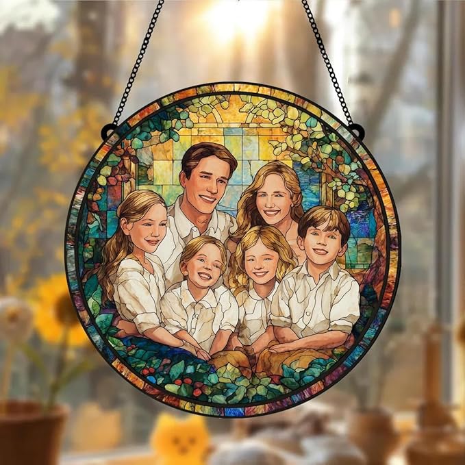 Personalized Couples Photo Stained Glass Catcher, Custom Photo Portrait Couple Family Stained Glass Window Hanging Catcher, Gifts for Newlyweds, Wedding, Couple, Valentine's Day Gift/26
