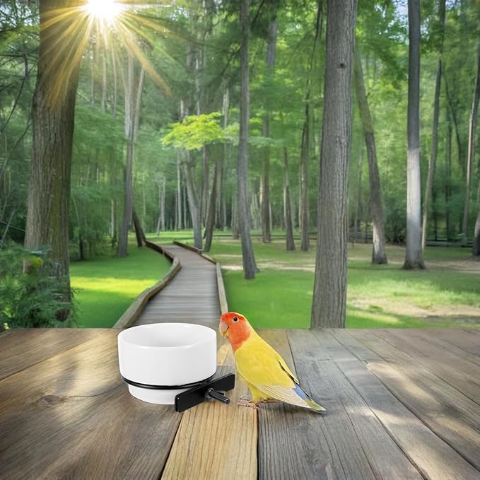 YARNOW Ceramic Bird Feeder Bowl Detachable Hanging White Parakeet Food Dish for Bird Cage Feeding and Watering Supplies