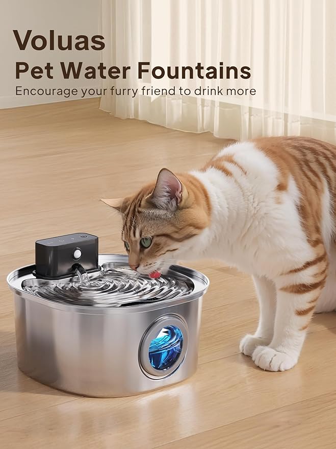 Voluas Replacement Cat Water Fountain Filters, 6 Filters and 6 Pre-Filter Sponges for 108oz/3.2L Stainless Steel Pet Water Fountain 309A/309B/309C