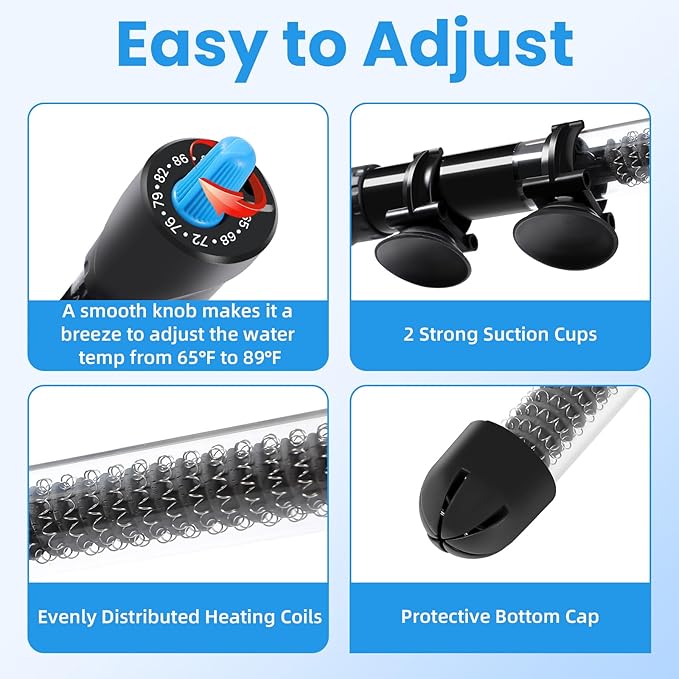 AQUANEAT Aquarium Heater, 25W Fish Tank Heater, Adjustable Submersible Water Thermostat with Thermometer