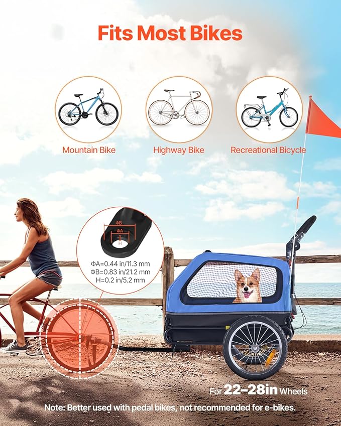 VEVOR Dog Bike Trailer, Supports up to 88 lbs, 2-in-1 Pet Stroller Cart Bicycle Carrier for Small & Large Dogs, Easy Folding Frame with Quick Release Wheel, Universal Bicycle Coupler, Internal Leash