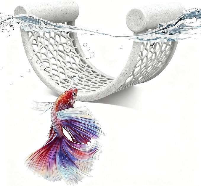 Marble Betta Fish Hammock - Floating Resting Platform for Bettas, Shrimp & Nano Fish - Elegant Aquarium Decor, Natural Stone Look Perch for Small Tanks