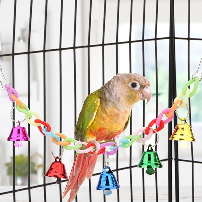 Hypeety Parrot Chew Toys Swing Colorful Bells Chandelier Bird Hanging Toy Parrot Cage Craft Toys Cages African Grey Conure Cockatiel Swing Bell