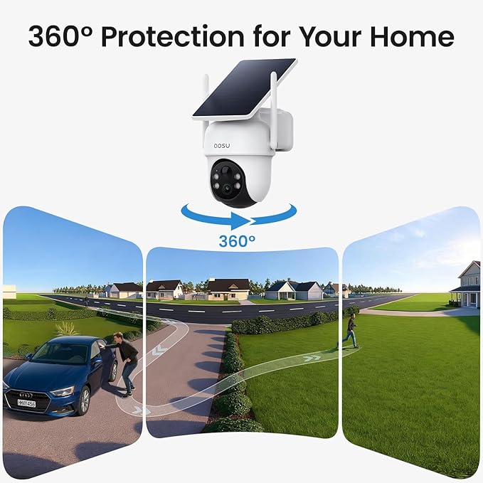 aosu Security Cameras Outdoor Wireless, 2 Cam-Kit, No Subscription, Solar-Powered, Home Security Cameras System with 360° Pan & Tilt, Auto Tracking, 2K Color Night Vision, Easy Setup, 2.4 & 5GHz WiFi