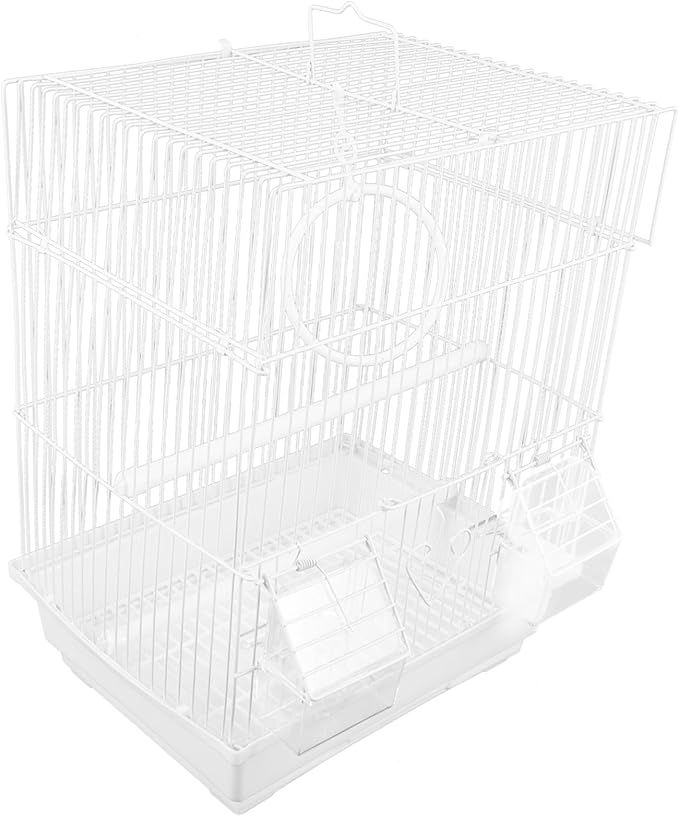 Generic Portable Metal Bird Carrier Cage for Parakeets Cockatiels and Birds Lightweight Travel Cage with Enhanced Airflow Wire Construction Stylish White Design for Home and Outdoor Use