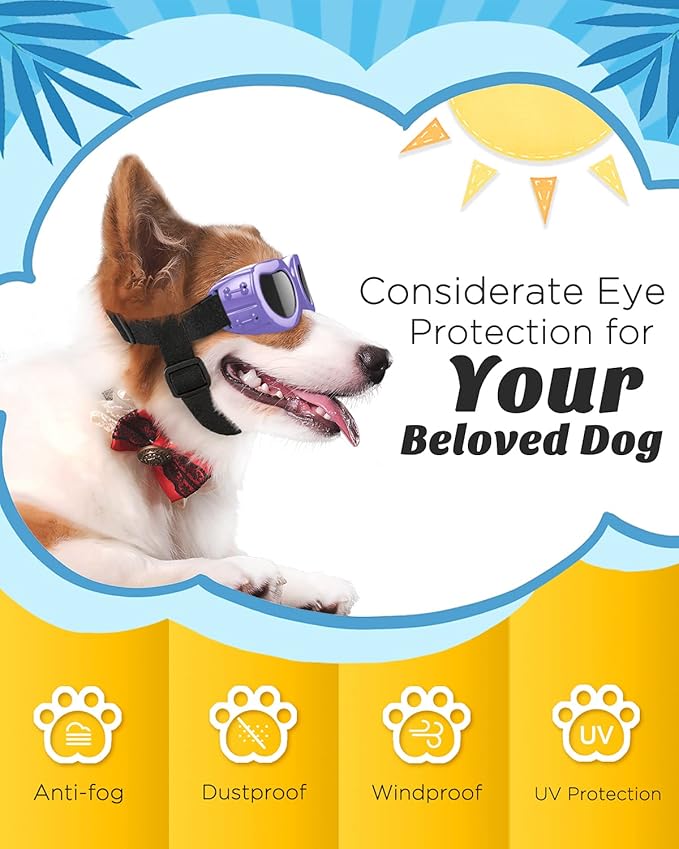 Lewondr Dog Sunglasses Small Breed, Dog Goggles UV Protection for Small Dogs Eye Protection with Adjustable Strap Windproof Anti-Fog Sunglasses for Small Breed Doggy Puppy Glasses