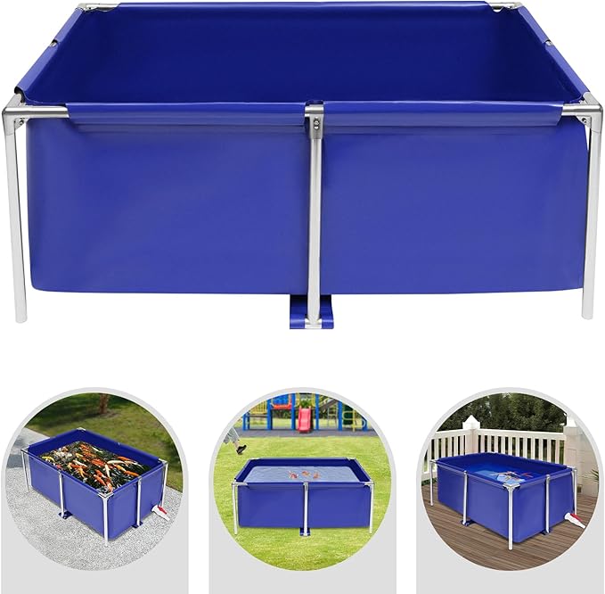 Canvas Fish Pond with Drain Valve, 47.2×31.4×19.6in Foldable Canvas Fish Tank, Portable Koi Breeding Pond Aquarium Water Tank