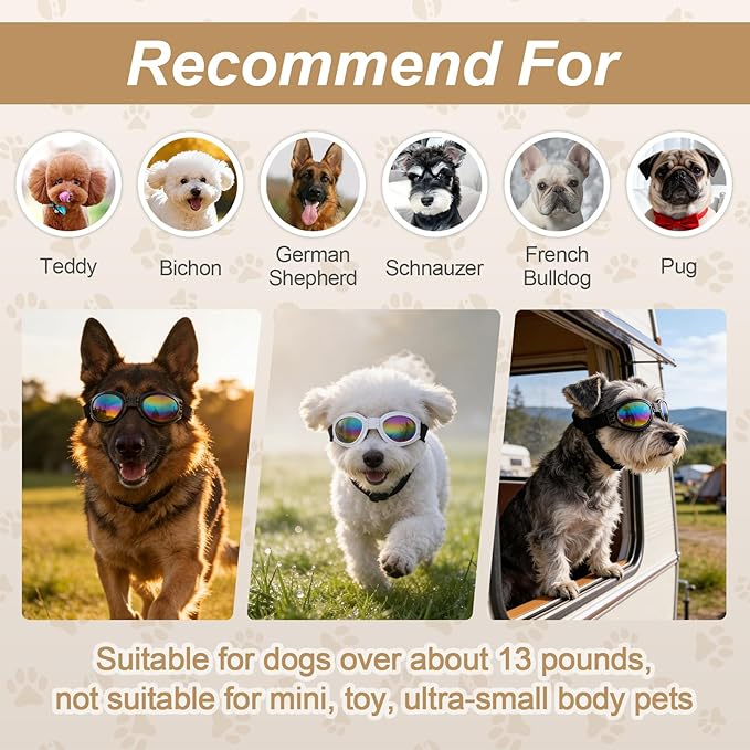 Dog Goggles Dog Sunglasses Adjustable Strap for Waterproof Windproof UV Protection Sunglasses for Pet, for Go Out Travel Skiing Swim (Pink)