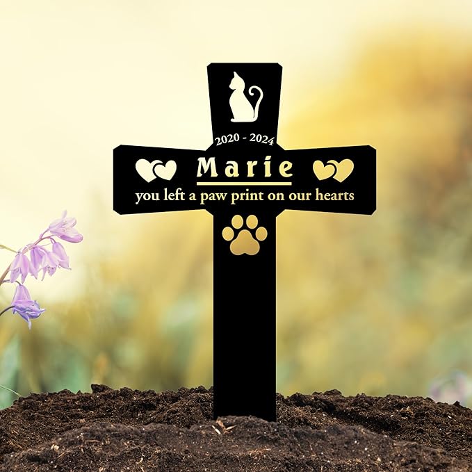 Custom Cat Grave Markers Outdoor | Personalized Cat Headstone with Name & Lifespan Dates | Weatherproof Memorial Stone | Elegant Outdoor Design in Multiple Colors