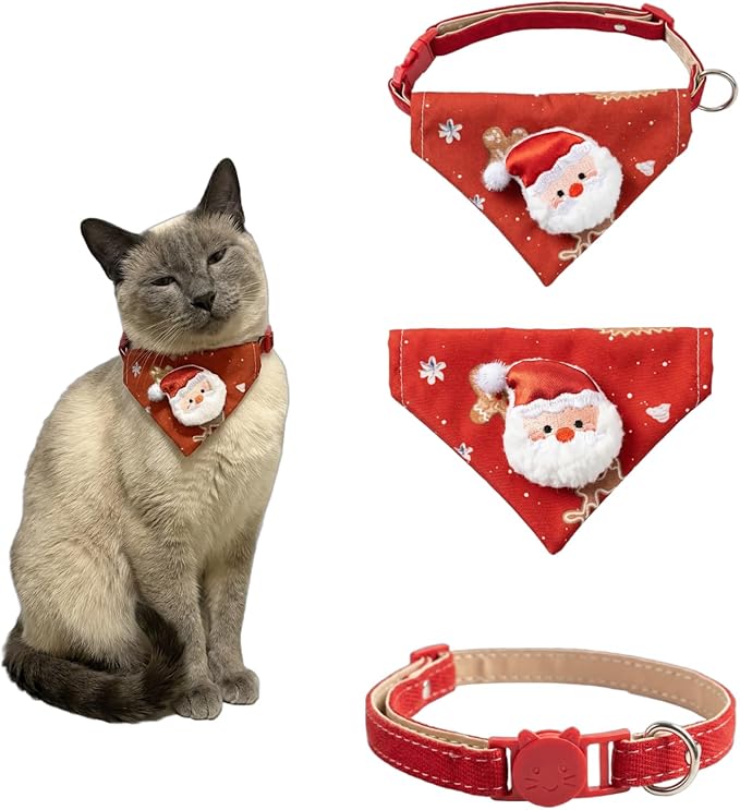 Adjustable Cat Triangle Bandana - Soft Breathable Pet Scarf with 3D Cute Cartoon Design & Keychain Hook, Reversible Neckwear for Cats & Small Dogs, Everyday Wear, Photo Prop & Pet Costume Accessories