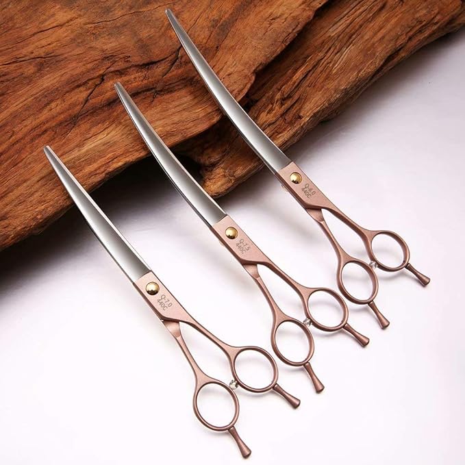 Fenice Peak Professional Curved Dog Grooming Scissors 8'' Rose Gold 440C Stainless Steel Pet Cutting Shears Safety Trimming Shearing for Dogs Cats