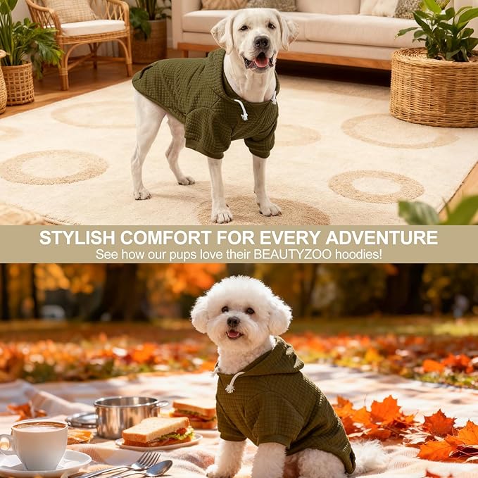 BEAUTYZOO Dog Hoodie with Leash Hole and Pocket,Dog Sweaters for Small Medium Large Dogs Boys Girls,Waffle-Like Laminated Cotton Warm Outfits for French Bulldogs, Pitbull, Winter Puppy Clothes Jacket
