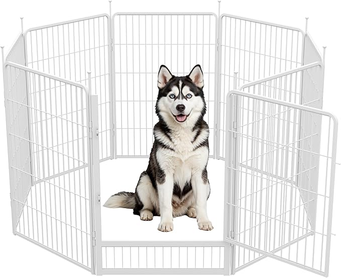 SunsGrove Dog Play Pen Indoors, 40 Inch 8 Panels Dog Playpen for Medium and Large Dogs, Easy Setup Anti-Rust Pet Fence, White