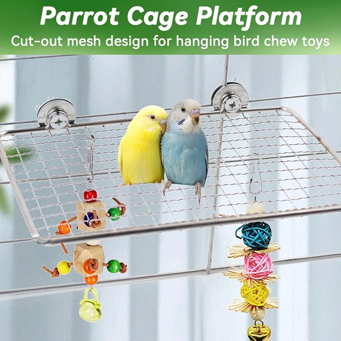 Platform Perch for Parrots,7.87 x 5.90 Inch Bird Flat Perches Stainless Steel Budgie Stand Shelf Rectangle Anti-Chewing Bird Cage Accessories for Small Cockatiel Budgie